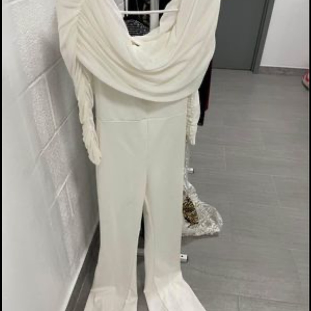 Off shoulder white jumpsuit